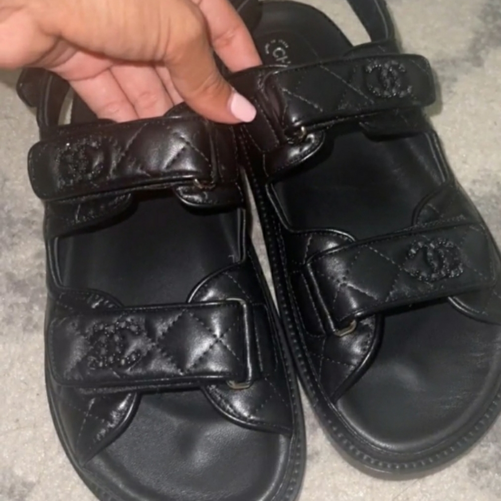Chanel dad sandals black on black
